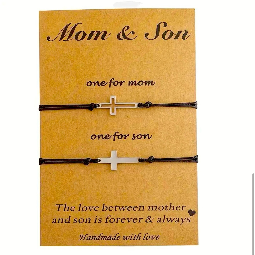 Brand New - Stainless Steel Mother and Son Cross Braided Bracelet Set